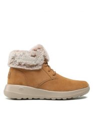 Skechers Botki Plush Dreams 144042/CSNT Brązowy. Brązowe botki damskie Skechers, ze skóry, bez obcasa, na płaskiej podeszwie, bez zapięcia. Za 319.99 zł.