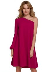 Asymetryczna sukienka na jedno ramię trapezowa fioletowa. Fioletowe sukienki damskie Sukienki.shop, bez wzorów, wizytowe, bez ramiączek. Za 289.00 zł.