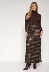 Brązowa Wiskozowa Spódnica Satynowa w Kropki o Rozkloszowanym Kroju Fedrana. Brązowe spódnice damskie Born2be, na co dzień, uniwersalny, bez wzorów, z satyny, eleganckie, maxi. Za 149.99 zł.