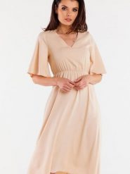 Sukienka Model A518 Beige - awama. Brązowe sukienki damskie Awama, bez wzorów, z bawełny, bez ramiączek. Za 329.82 zł.