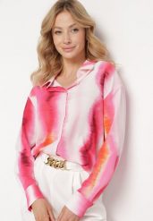 Biało-Fuksjowa Koszula z Wzorem Tie-Dye Aranepia. Czerwone koszule damskie Born2be, l, bez wzorów, bez kołnierzyka, bez ramiączek. Za 99.99 zł.