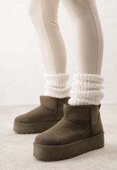 Zielone Krótkie Śniegowce na Platformie Lysindra. Zielone śniegowce damskie Born2be, z futra. Za 89.99 zł.