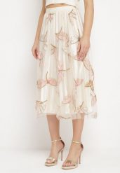 Jasnobeżowa Spódnica z Gumką w Pasie Ozdobiona Cekinami Fiomella. Brązowe spódnice damskie Born2be, na co dzień, l, z aplikacjami, eleganckie, midi. Za 69.99 zł.