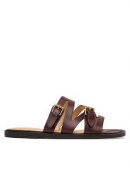 Guess Klapki FLJGRY LEA03 Bordowy. Czerwone klapki damskie Guess, z aplikacjami, ze skóry, bez obcasa, bez zapięcia. Za 549.99 zł.