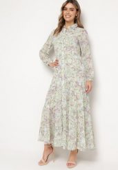 Miętowa Rozkloszowana Sukienka Koszulowa Maxi Zalest. Zielone sukienki damskie Born2be, bez wzorów, bez ramiączek. W wyprzedaży za 152.99 zł.