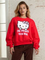 Bluza crewneck z nadrukiem Hello Kitty - czerwony. Czerwone bluzy damskie Sinsay, l, bez wzorów, bez kaptura. Za 39.99 zł.