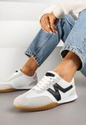 Biało-Czarne Sneakersy w Stylu Tenisówek Ozdobione Naszywką Tanelis. Białe obuwie sportowe damskie Renee, z jeansu, bez zapięcia, tenisowe. Za 79.99 zł.