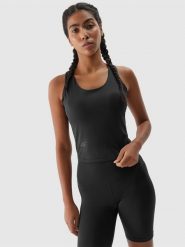 4F Top treningowy z niskim wsparciem damski - czarny XL. Czarne koszulki sportowe damskie 4F, xl, bez wzorów, z dzianiny, bez ramiączek, na fitness i siłownię. W wyprzedaży za 49.99 zł.