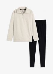 Strój domowy z dzianiny dresowej + legginsy. Białe legginsy damskie bonprix, bez wzorów, z dresówki. Za 127.99 zł.