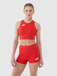 4F Biustonosz treningowy ze średnim wsparciem damski - czerwony S. Czerwone biustonosze sportowe damskie 4F, bez wzorów, z dzianiny. Za 129.99 zł.