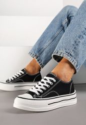 Czarne Casualowe Trampki na Niskiej Platformie Natirinne. Czarne trampki damskie Renee, bez wzorów, z jeansu, bez zapięcia. Za 69.99 zł.