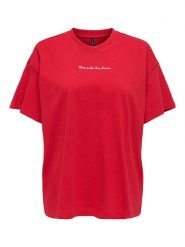 ONLY Koszulka w kolorze czerwonym rozmiar: XL. Czerwone bluzki damskie Only, xl, bez wzorów, z bawełny, bez kołnierzyka, bez ramiączek. Za 61.46 zł.