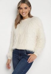 Jasnobeżowy Sweter z Długim Włosiem i Dodatkiem Wełny Merithina. Brązowe swetry klasyczne damskie Born2be, uniwersalny, z dzianiny, bez kołnierzyka. Za 69.99 zł.