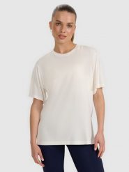 4F T-shirt oversize z modalem damski - biały L. Białe t-shirty damskie 4F, l, bez wzorów, z jersey, bez kołnierzyka. W wyprzedaży za 79.99 zł.