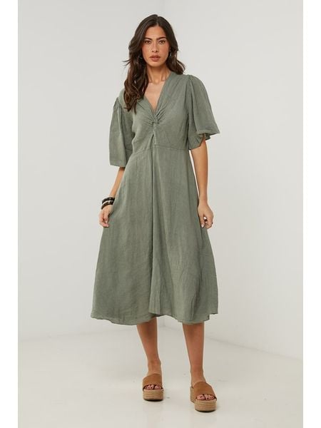 Le Monde du Lin Lniana sukienka w kolorze zielonym rozmiar: 40/42. Zielone sukienki damskie Le Monde du Lin, bez wzorów, ze lnu, bez ramiączek. Za 184.89 zł.