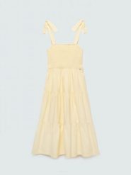 Sukienka damska midi na ramiączkach w drobne paseczki jasnożółta Gopisi 200. Żółte sukienki damskie Big Star, bez wzorów, z bawełny, retro, bez ramiączek. Za 229.99 zł.