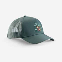 Czapka turystyczna Quechua Trucker 500. Zielone czapki damskie FORCLAZ, bez wzorów, z elastanu. Za 29.99 zł.