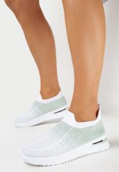 Biało-Zielone Wsuwane Buty Sportowe z Elastyczną Cholewką z Efektem Ombre Erimla. Białe obuwie sportowe casual damskie Born2be. Za 49.99 zł.