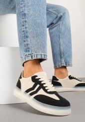 Czarno-Beżowe Sneakersy w Stylu Tenisówek z Geometrycznymi Paskami Falenira. Czarne obuwie sportowe damskie Born2be, z jeansu, bez zapięcia, tenisowe. Za 89.99 zł.