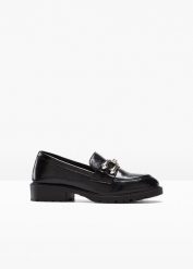 Półbuty wsuwane loafer. Czarne czółenka damskie bonprix, bez wzorów, bez obcasa. Za 134.99 zł.