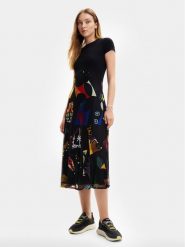 Desigual Sukienka codzienna MONSIEUR CHRISTIAN LACROIX Lin 24SWVK47 Czarny Regular Fit. Czarne sukienki damskie Desigual, bez wzorów, z syntetyku, bez ramiączek. Za 319.99 zł.
