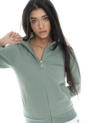 Bluza z bawełna z zamek błyskawiczny na co dzień. Niebieskie bluzy damskie LEONE 1947 APPAREL, s, bez wzorów, z bawełny, bez kaptura. Za 328.38 zł.
