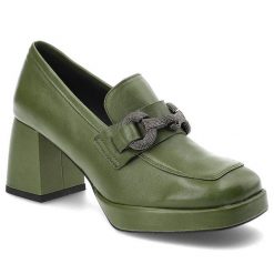 Zielone Półbuty Karino Eleganckie Skórzane Buty Na Obcasie. Zielone półbuty damskie Karino, na wiosnę, bez wzorów, ze skóry, bez obcasa, na obcasie, bez zapięcia. Za 489.00 zł.