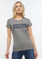 MUSTANG ALINA C LOGO TEE DAMSKI T-SHIRT KOSZULKA LOGO LIGHT GREY MELANGE 1013220 4141, XS. Szare t-shirty damskie Mustang, uniwersalny, bez wzorów, z bawełny, bez kołnierzyka. Za 79.99 zł.