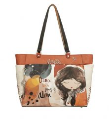 Pomarańczowa Duża Damska Shopperka Anekke Z Serii Alma. Brązowe shopper bag Anekke, z materiału, duże, z nadrukiem, bez dodatków. Za 449.00 zł.