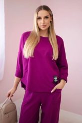 Komplet bawełniany bluza + spodnie śliwkowy. Bluzy damskie KESI, l, bez wzorów, z bawełny, bez kaptura. Za 284.37 zł.