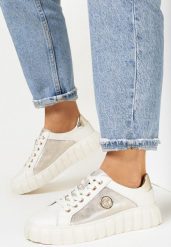 Beżowo-Złote Sneakersy Skórzane na Grubej Podeszwie Cremini. Brązowe obuwie sportowe damskie Born2be, na jesień, ze skóry, bez zapięcia. Za 169.99 zł.