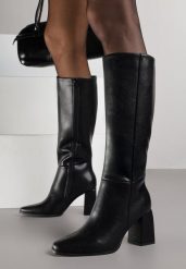 Czarne Eleganckie Kozaki VICES do Kolana ze Skóry Naturalnej na Słupku Reivela. Czarne kozaki damskie Born2be, z jeansu, bez obcasa, na obcasie, bez zapięcia. Za 299.99 zł.