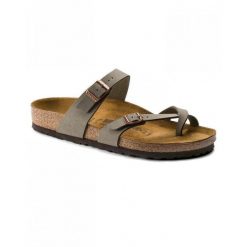 Klapki Birkenstock Mayari Damskie. Szare klapki damskie Birkenstock, bez wzorów, z materiału, bez obcasa, bez zapięcia. Za 695.00 zł.