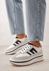 Białe Sneakersy na Grubej Podeszwie Ozdobione Geometrycznym Wzorem Asoastis. Białe obuwie sportowe damskie Born2be, z dzianiny, bez zapięcia, trekkingowe. Za 109.99 zł.