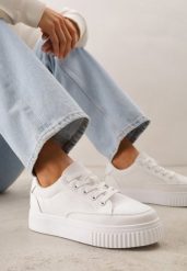 Białe Chunky Sneakersy na Tłoczonej Platformie Trianne. Białe obuwie sportowe damskie Renee, z jeansu, bez zapięcia, trekkingowe. Za 79.99 zł.