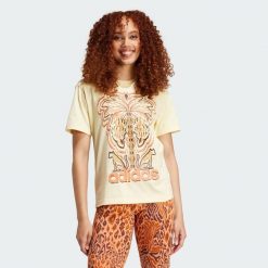 Koszulka adidas x FARM Rio Graphic. Żółte bluzki damskie Adidas, xs, bez wzorów, z bawełny, bez kołnierzyka, bez ramiączek. Za 159.00 zł.