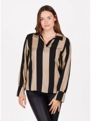 KEY LARGO Bluzka "Referee" w kolorze czarno-beżowym rozmiar: S. Brązowe bluzki damskie KEY LARGO, s, bez wzorów, z wiskozy, bez kołnierzyka, bez ramiączek. Za 92.64 zł.