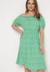 Zielona Sukienka Midi z Wiskozy Hiszpanka w Kwiatowy Print Oserafia. Zielone sukienki damskie Born2be, bez wzorów, z wiskozy, boho, bez ramiączek. Za 79.99 zł.