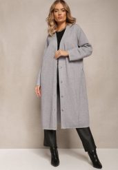Szary Długi Kardigan Zapinany Rousalere. Szare kardigany damskie Renee, bez wzorów, z dzianiny. Za 129.99 zł.