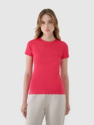 4F T-shirt slim z modalem damski - różowy XS. Czerwone t-shirty damskie 4F, xs, bez wzorów, z bawełny, bez kołnierzyka. W wyprzedaży za 39.99 zł.