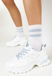 Biało-Niebieskie Sneakersy na Grubej Podeszwie z Silikonową Wstawką Nefoulle. Białe obuwie sportowe damskie Born2be, za kostkę, bez zapięcia. Za 109.99 zł.