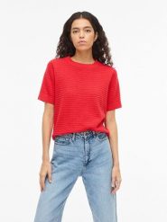 Vila Sweter "Vilollo" w kolorze czerwonym rozmiar: M. Czerwone swetry klasyczne damskie Vila, m, z bawełny, bez kołnierzyka. Za 105.63 zł.