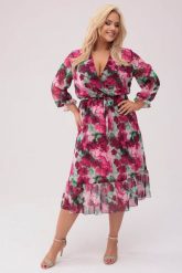 Szyfonowa sukienka w bordowo-czerwone kwiaty XXL OVERSIZE WIOSNA. Czerwone sukienki damskie Moda Size Plus Iwanek, bez wzorów, z elastanu, bez ramiączek. Za 199.90 zł.