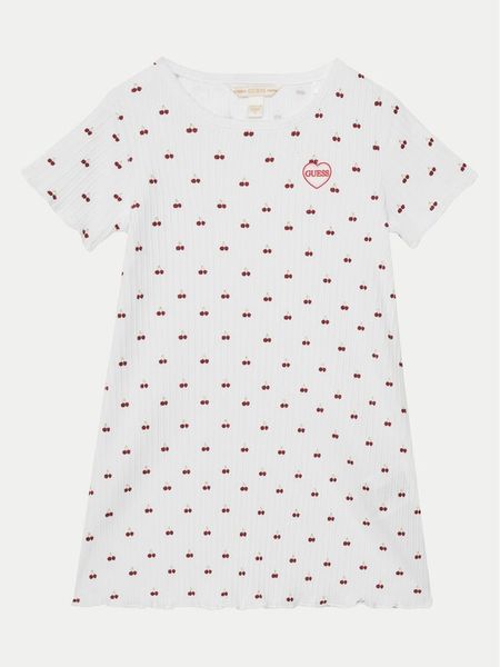Guess Sukienka codzienna K5GK02 KCSQ4 Biały Regular Fit. Białe sukienki dziewczęce Guess, z aplikacjami, z bawełny, bez ramiączek, proste. Za 99.99 zł.