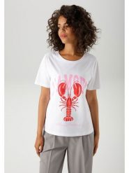 Aniston Koszulka w kolorze białym rozmiar: 40. Białe koszulki damskie Aniston, bez wzorów, z bawełny, bez kołnierzyka, bez ramiączek. Za 30.63 zł.