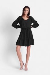 Czarna Zwiewna Szyfonowa Sukienka w Stylu Boho. Czarne sukienki damskie Ivon, bez wzorów, z materiału, boho, bez ramiączek. Za 239.90 zł.