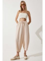 Happiness Istanbul Spodnie w kolorze beżowym rozmiar: 36. Brązowe spodnie materiałowe damskie Happiness Istanbul, bez wzorów, z materiału. Za 60.99 zł.