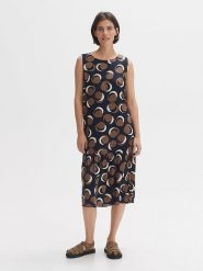 OPUS Sukienka w kolorze granatowo-jasnobrązowym rozmiar: 38. Brązowe sukienki damskie Opus, bez wzorów, z wiskozy, bez ramiączek. Za 146.95 zł.