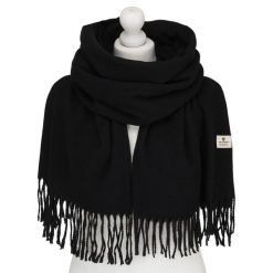 Dwustronny szalik damski z poliestru w czarnym kolorze - Peterson. Czarne szaliki damskie Peterson, na jesień, bez wzorów. Za 54.99 zł.