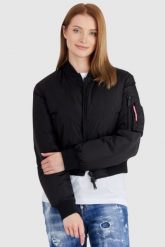 DSQUARED2 Czarna kurtka damska icon bomber, Rozmiar 42. Czarne kurtki damskie Dsquared2, s, bez wzorów, bez kaptura. W wyprzedaży za 1,899.99 zł.